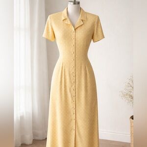 Vintage Maggy London Yellow Polka Dot Midi Dress
